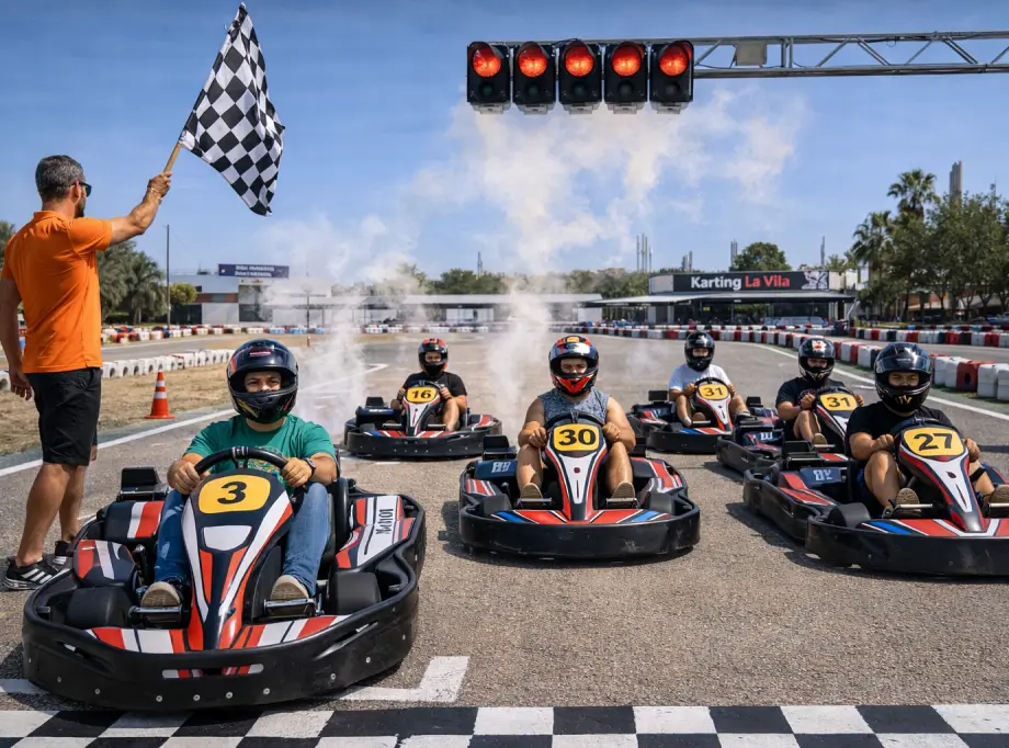 Grupo disfrutando de una actividad de karting