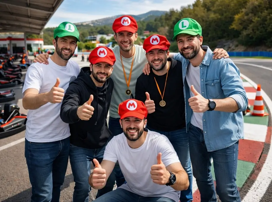 Grupo de amigos en una experiencia de karting